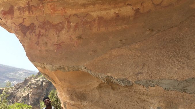Ethiopian rock-shelter site, including rock-art of domestic cattle