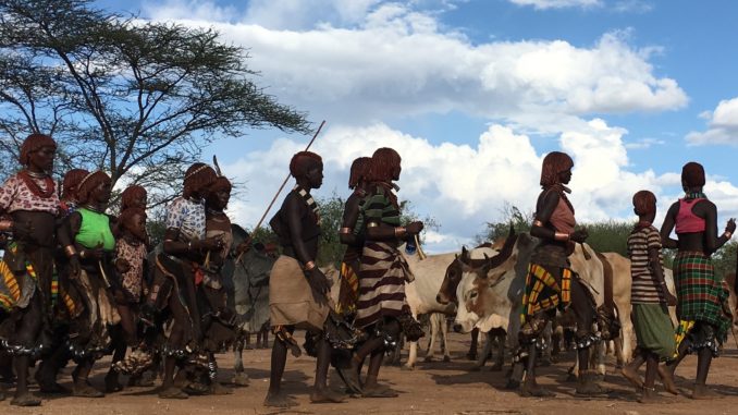Local Ethiopian tribe moving their cattle.